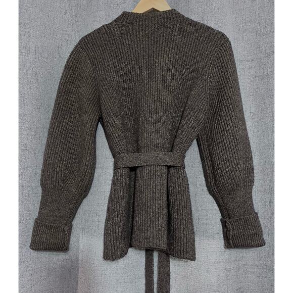 Antonio Melani XL Green Brown‎ Puff Sleeve Rib Knit Waist Tie Bow - Picture 2 of 8